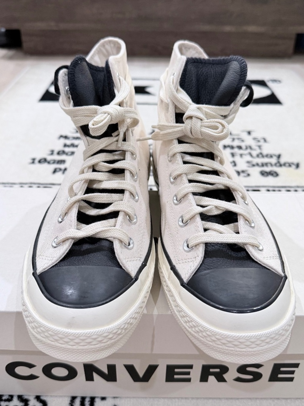 Fear of God Essentials X Converse Chuck 70 Hi Natural Ivory Black Leather Shoes